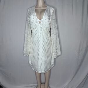 Old Navy XL Tall White Gold Metallic Boho Dress Tie Back NWT